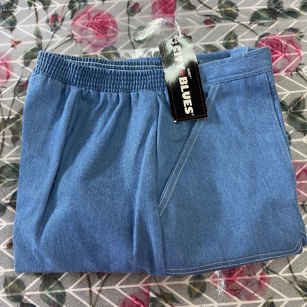 New Vintage Koret City Blues Elastic Waist Jeans SZ 16 Floral Garden Dakota Blue